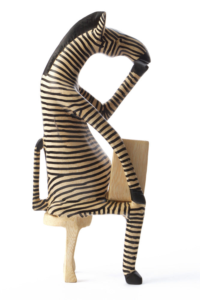 Sitting Zebra Reader Sculpture