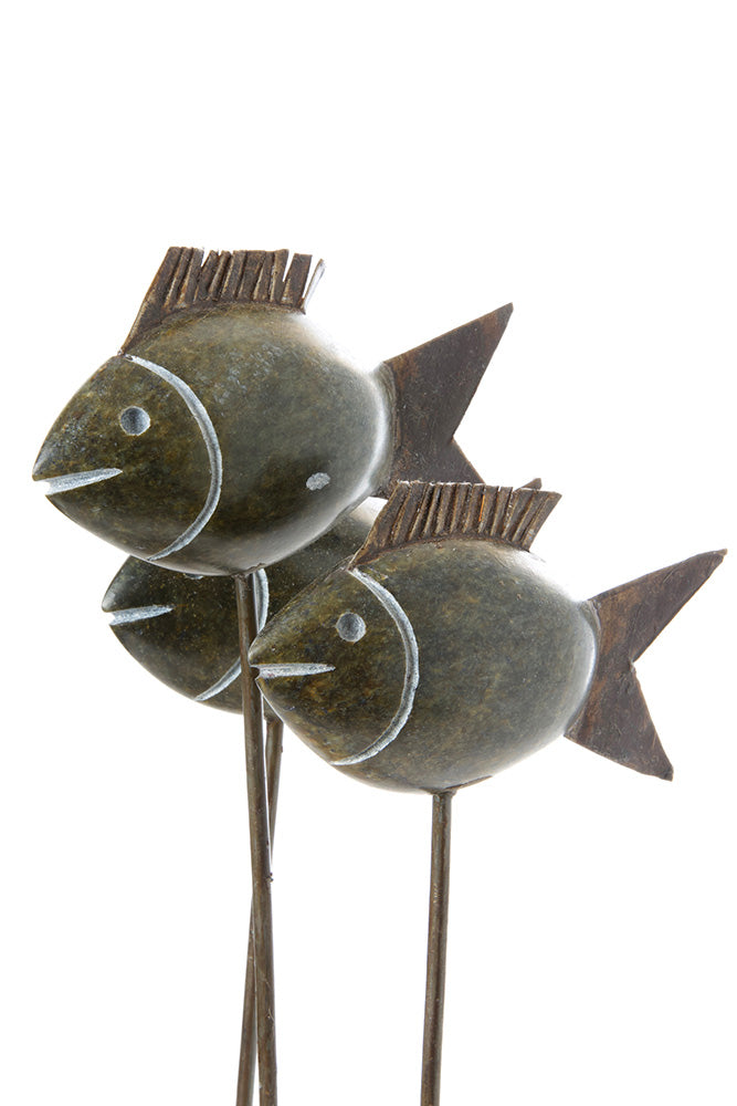 Serpentine Stone Fish Trio Sculpture from Zimbabwe