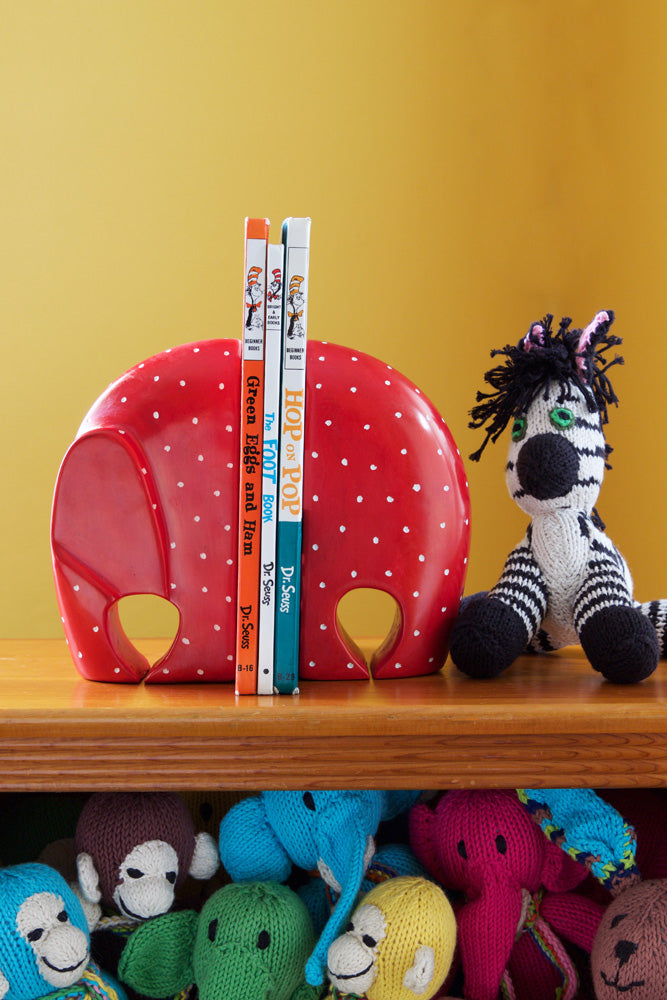 Red Polka Dot Soapstone Elephant Bookends