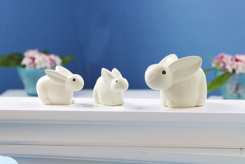 Set of Two Natural Soapstone Baby Bunny Rabbits