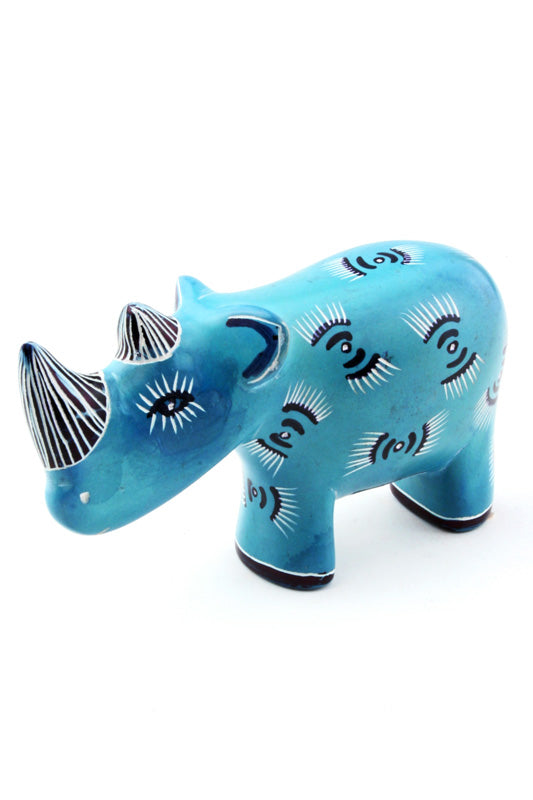 Blue Soapstone Rhino Sculpture