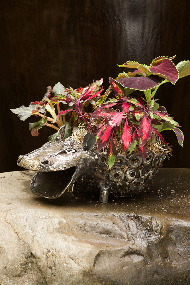 Recycled Metal Sitting Hippo Planter from Kenya