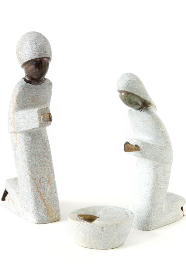 Zimbabwean Serpentine Stone Three Piece Nativity Scene