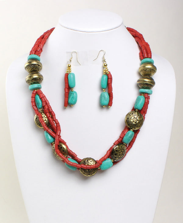 Beaded Temple Necklace & Earrings