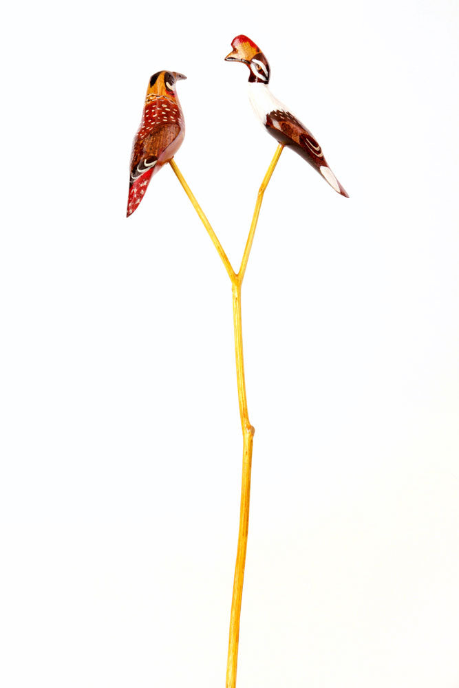 Bird Duo Wooden Flower Stake