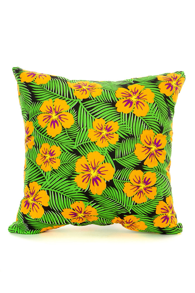 Green & Yellow Hibiscus Pillow Cover from Nigeria with Optional Insert