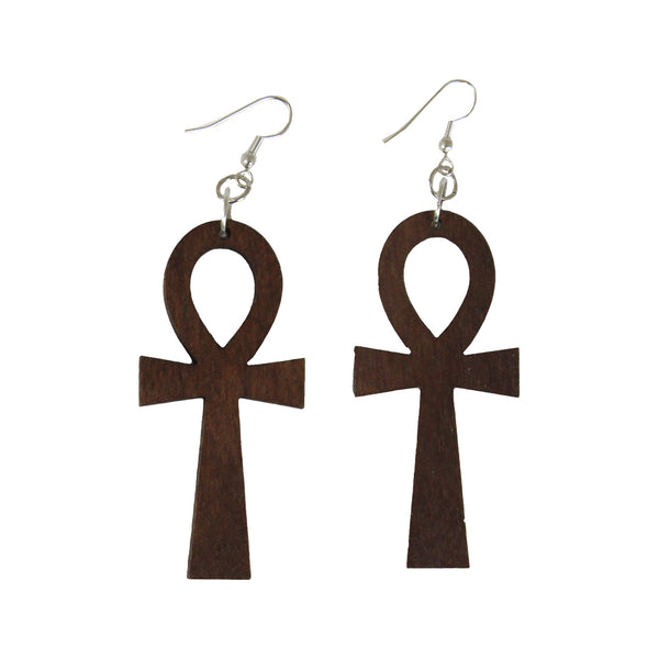 Wooden Ankh Earrings - LG (Dark Wood)