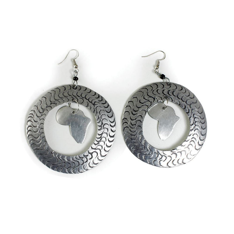 Silver Hoop Africa Map Earrings