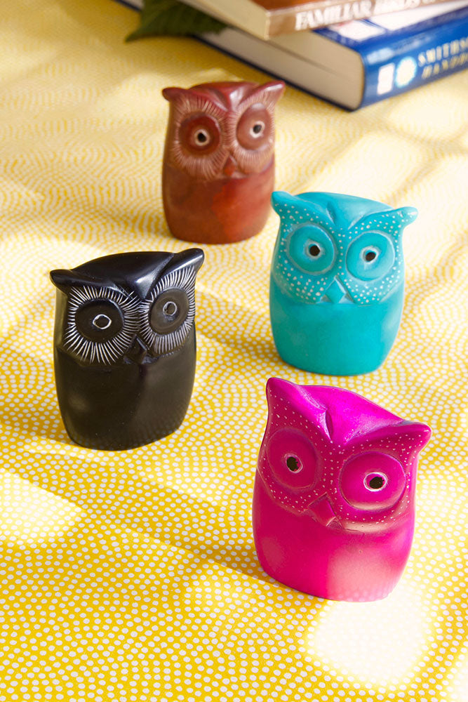 Set of Four Miniature Soapstone Wise Owls