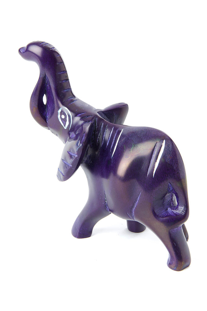 Large Purple Soapstone Trumpeting Elephant