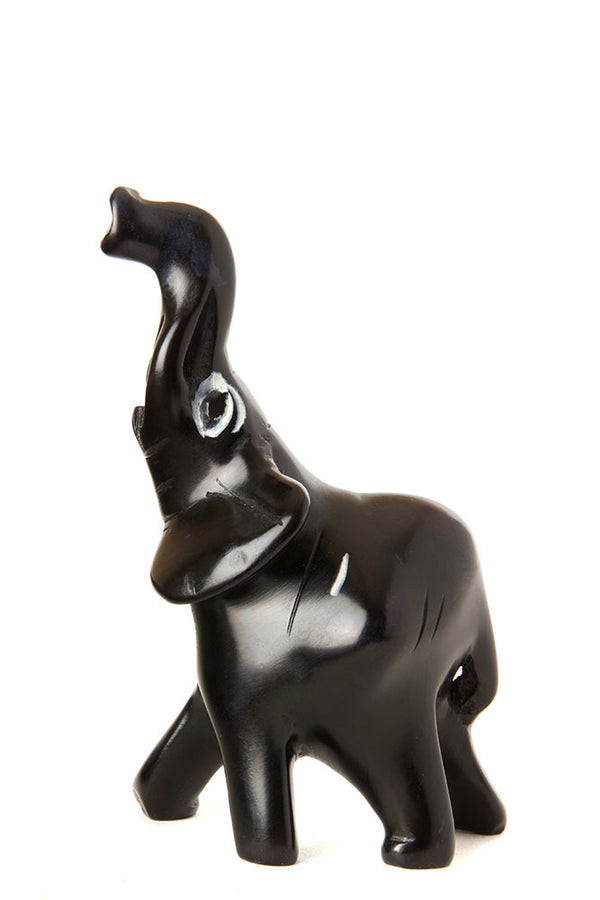 Small Black Soapstone Trumpeting Elephant