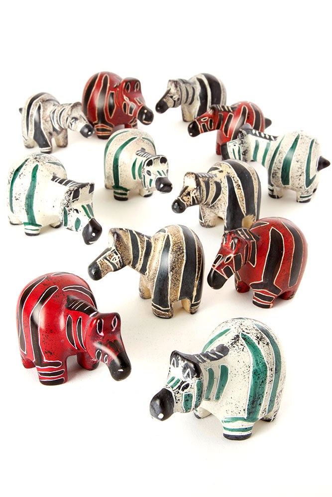 Dozen Hand Carved Chubby Soapstone Zebras