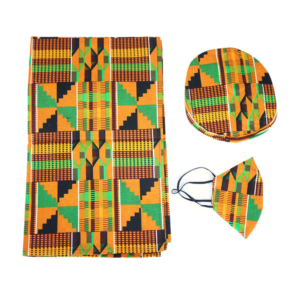 African Print Head Wrap/Mask/Hat Set