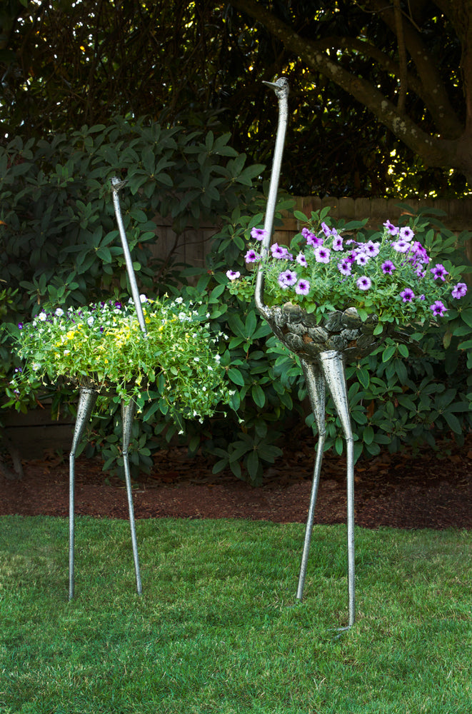 Kenyan Recycled Metal Ostrich Plant Holders