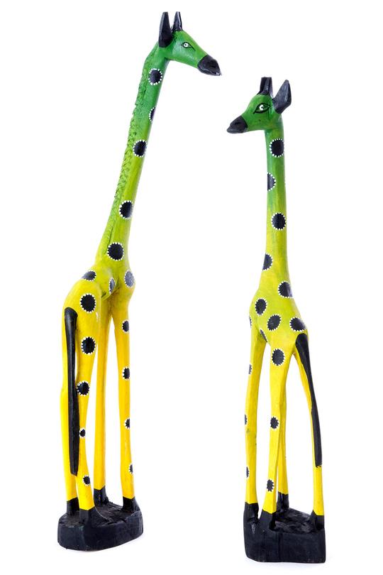 Lemon Lime Jacaranda Wood Giraffe Sculptures