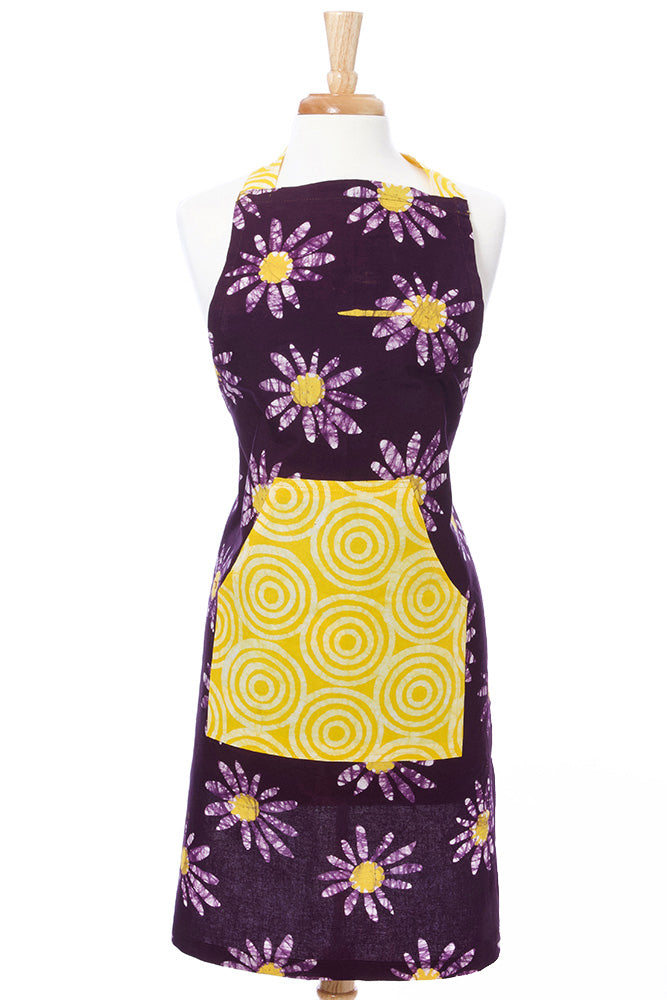 Ghanaian Sunshine & Daisies Batik Print Apron with Front Pocket