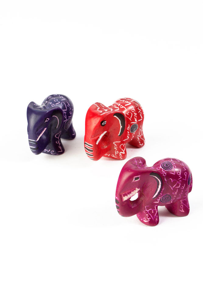 One Dozen Assorted LOVE Miniature Soapstone Elephants