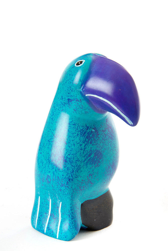 Small Soapstone Twilight Toucan in Aqua & Purple