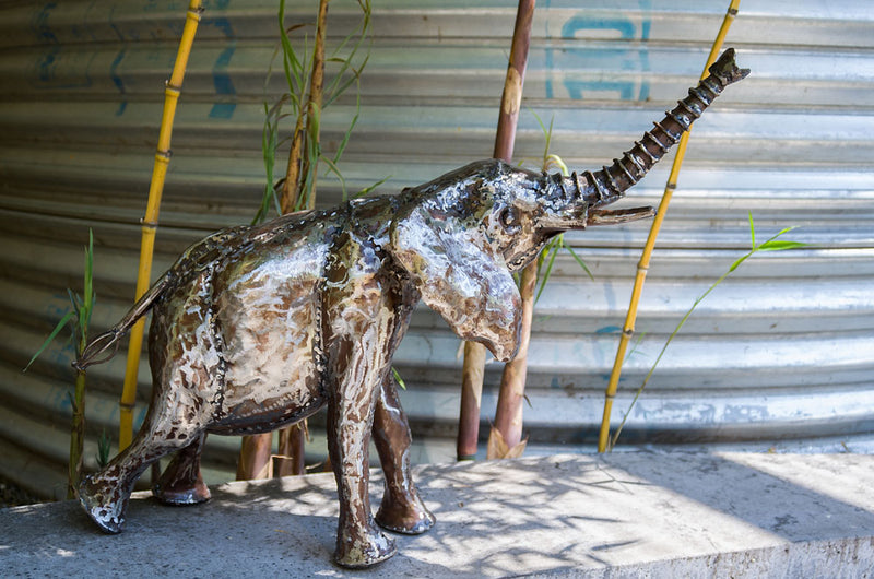 Kenyan Recycled Metal Baby Elephant Sculpture