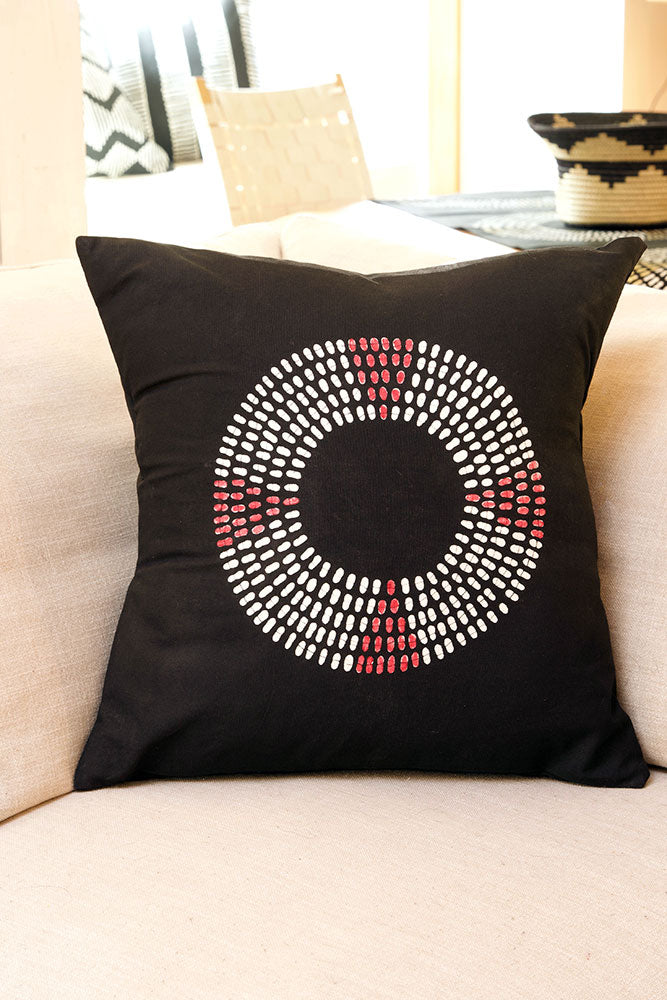 Zambian Hand Painted Red Maasai Necklace Pillow Cover with Optional Insert