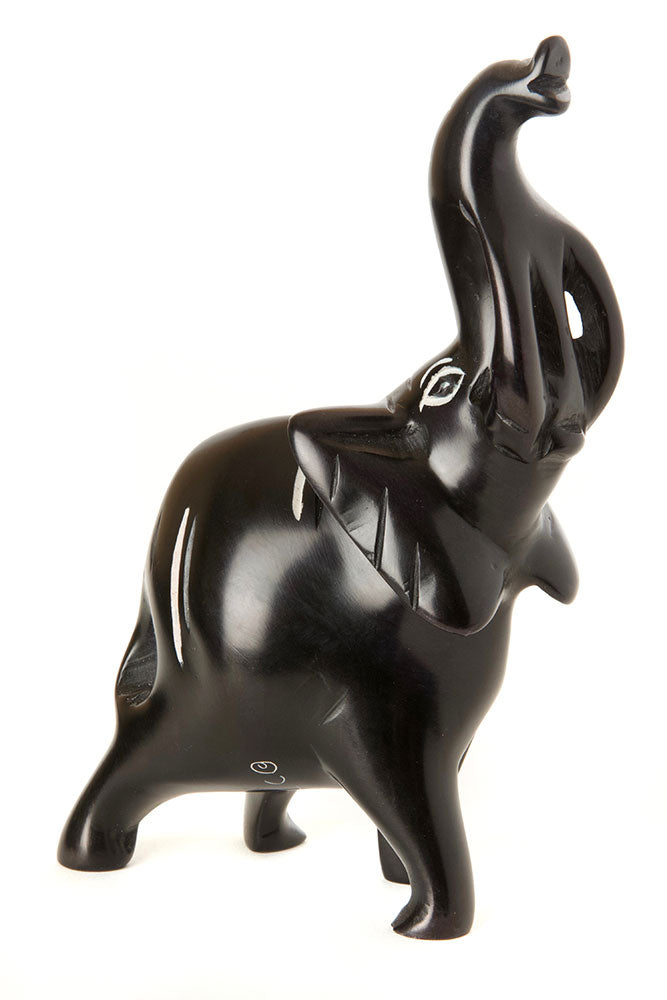 Large Black Soapstone Trumpeting Elephant