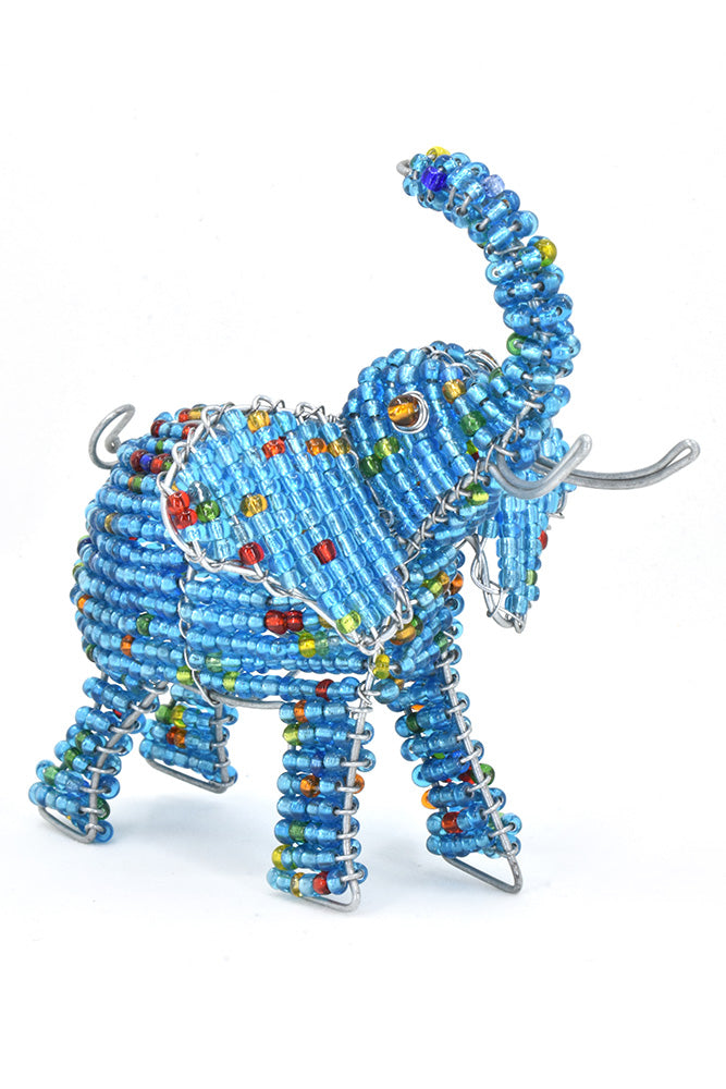 Patmore's Aqua Blue Beaded Elephant Sculpture