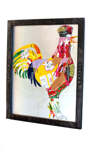 Recycled Can Rooster Framed Art