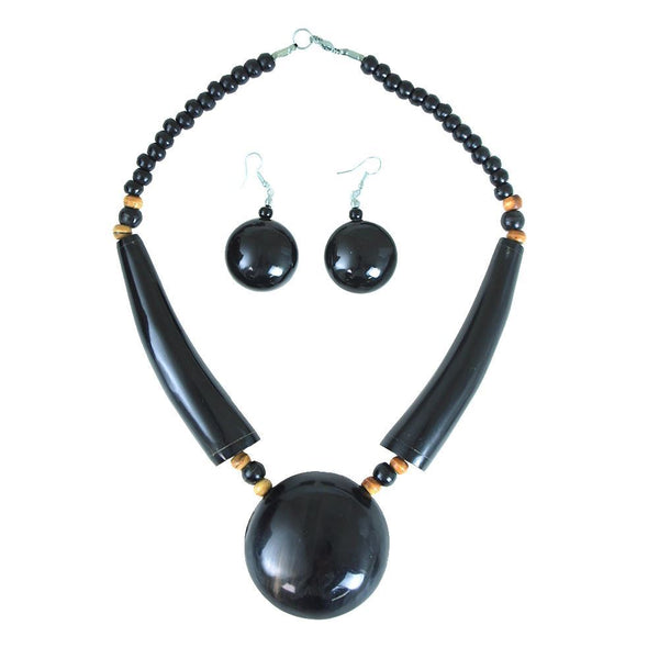 Black Massive Bone Pendant Necklace Set