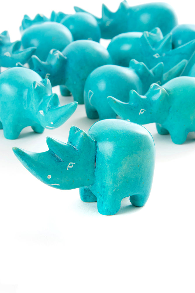 Dozen Mini Aqua Blue Soapstone Rhinos