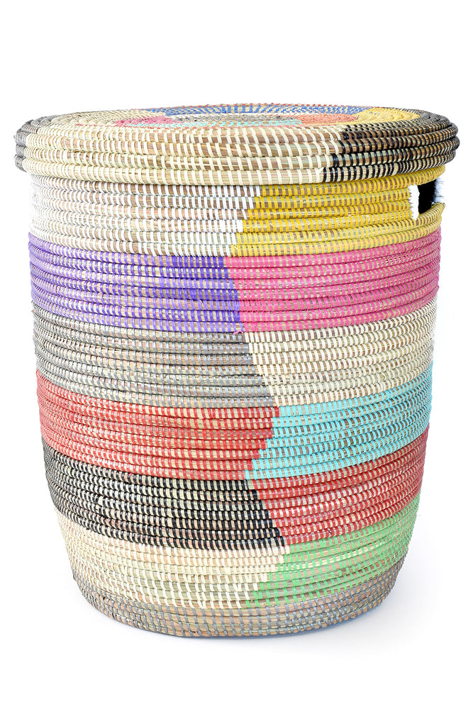 Rainbow Herringbone Lidded Storage Basket