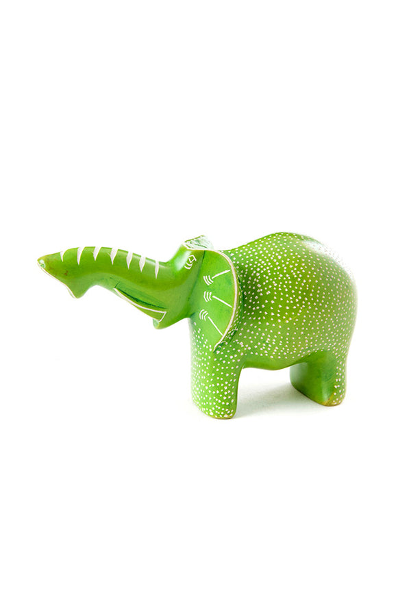 Small Lime Green Polka Dot Elephant with Trunk Up