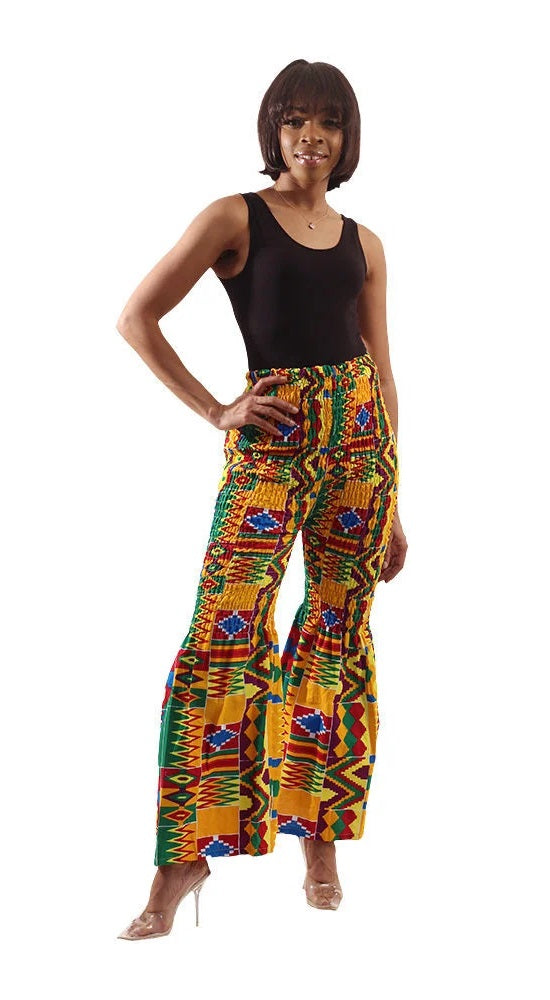 Kente Print Elastic Flare Pants