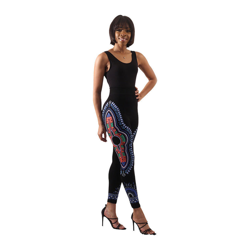 African Traditional Print Black Leggings