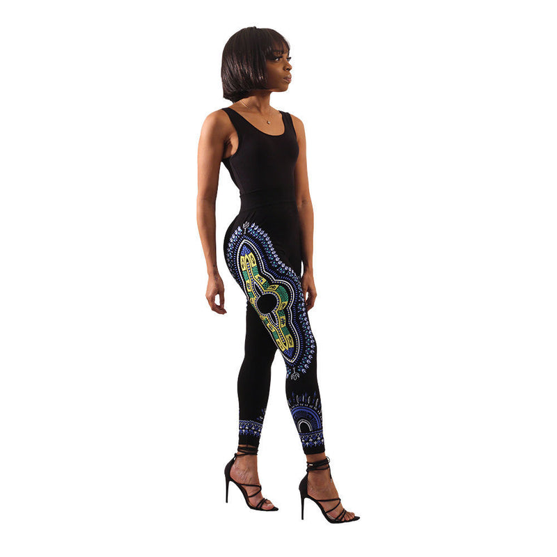 African Traditional Print Black Leggings