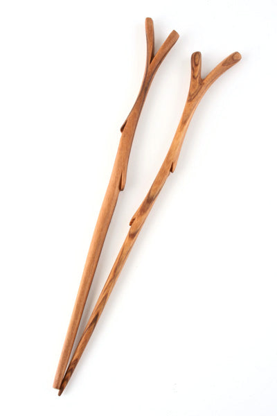 Hand Carved Wild Olive Wood Branch Chopsticks