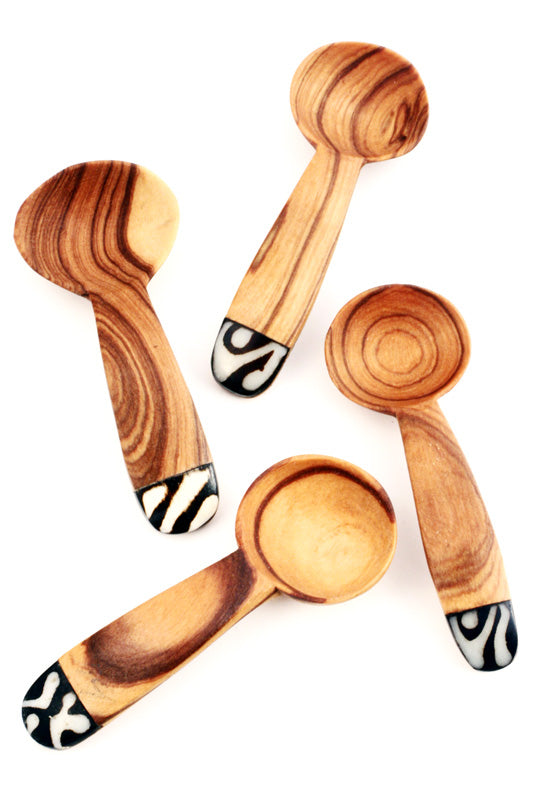 Set of 4 Round Wild Olive Wood Spice Spoons