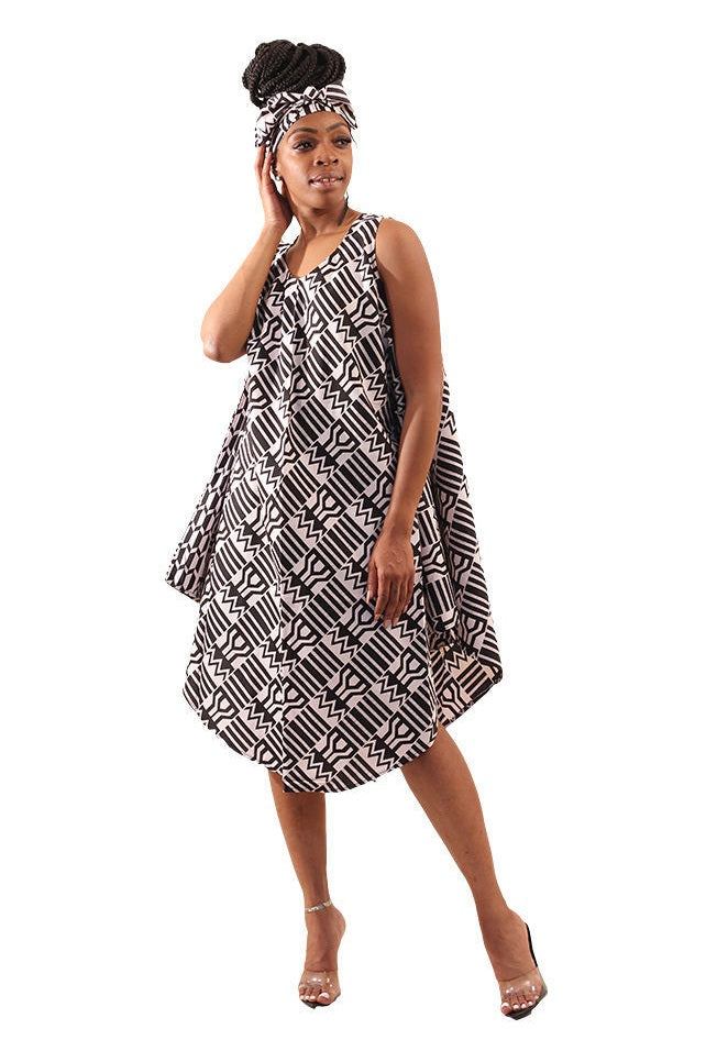 Black & White Kente Umbrella Dress