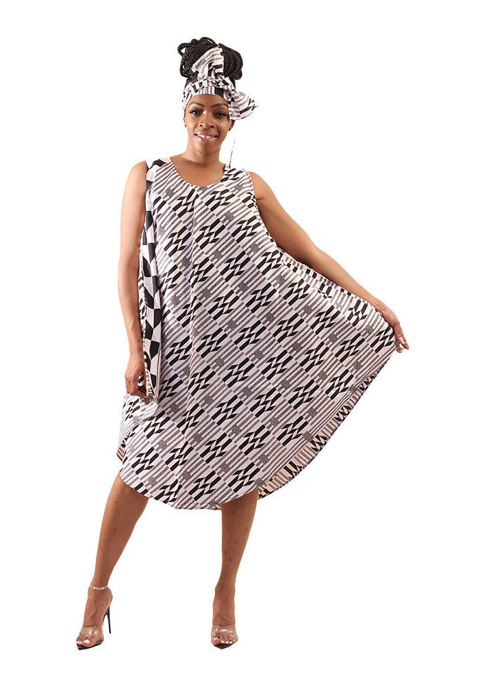 Black & White Kente Umbrella Dress