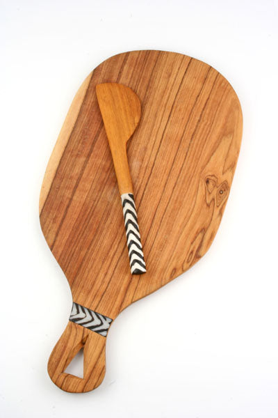 Hand Carved Wild Olive Wood Butter Spreader with Batik Bone Handle