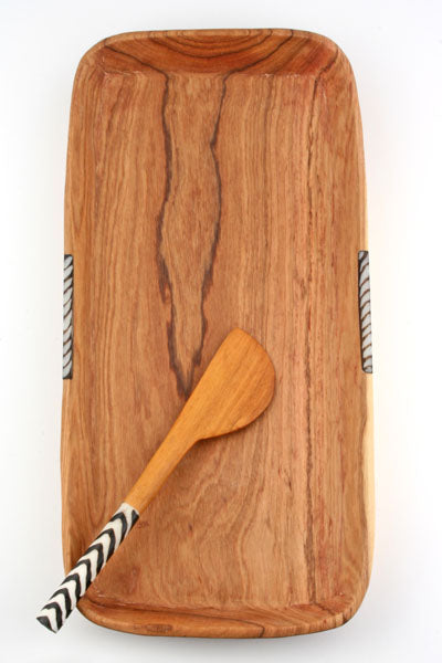 Hand Carved Wild Olive Wood Butter Spreader with Batik Bone Handle