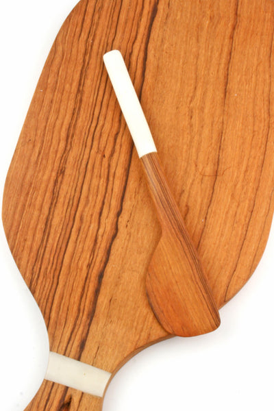 Wild Olive Wood Butter Spreader with White Bone Handle