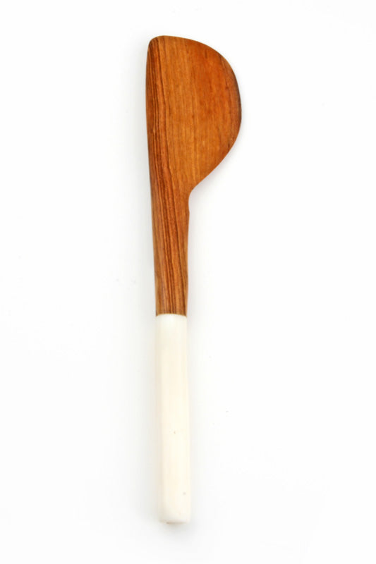 Wild Olive Wood Butter Spreader with White Bone Handle