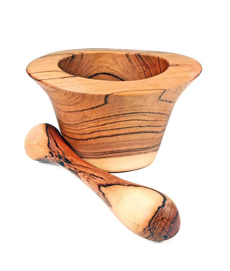 Hand Carved Wild Olive Wood Mortar & Pestle