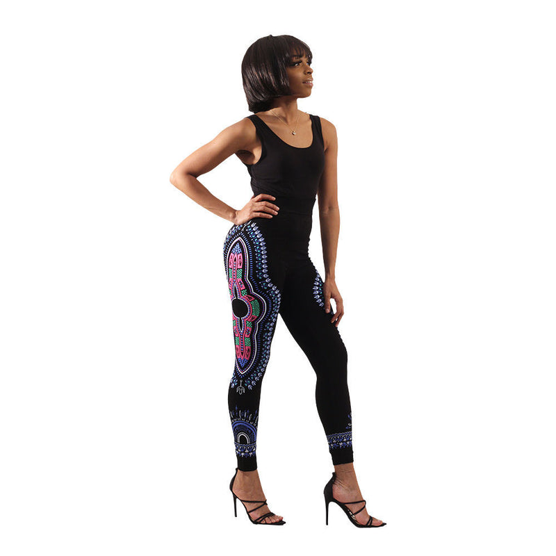 African Traditional Print Black Leggings