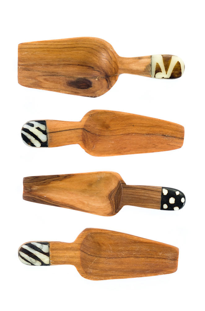 Set of 4 Slender Wild Olive Wood Spice Scoops