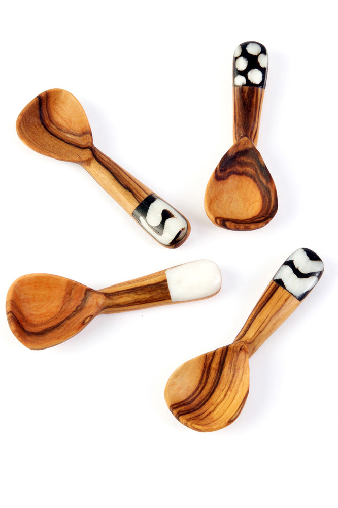 Set of 4 Cutest Wild Olive Wood and Bone Spice Spoons