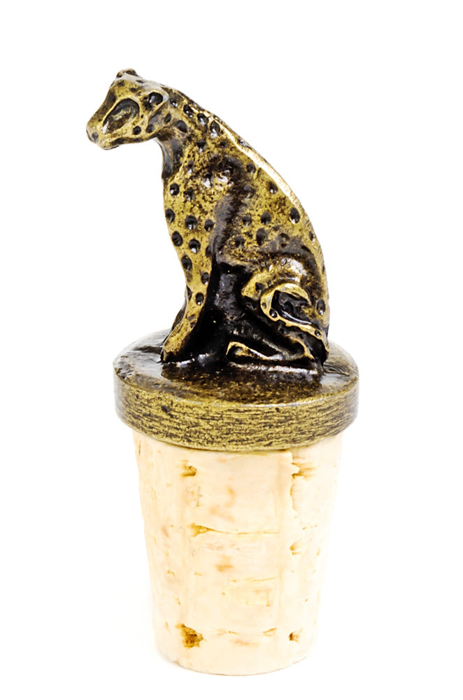 South African Brass Cheetah Wine Bottle Stopper