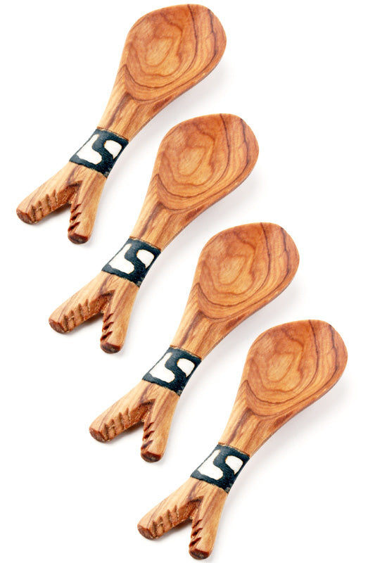 Set of 4 Omena Wild Olivewood Fish Spoons with Bone