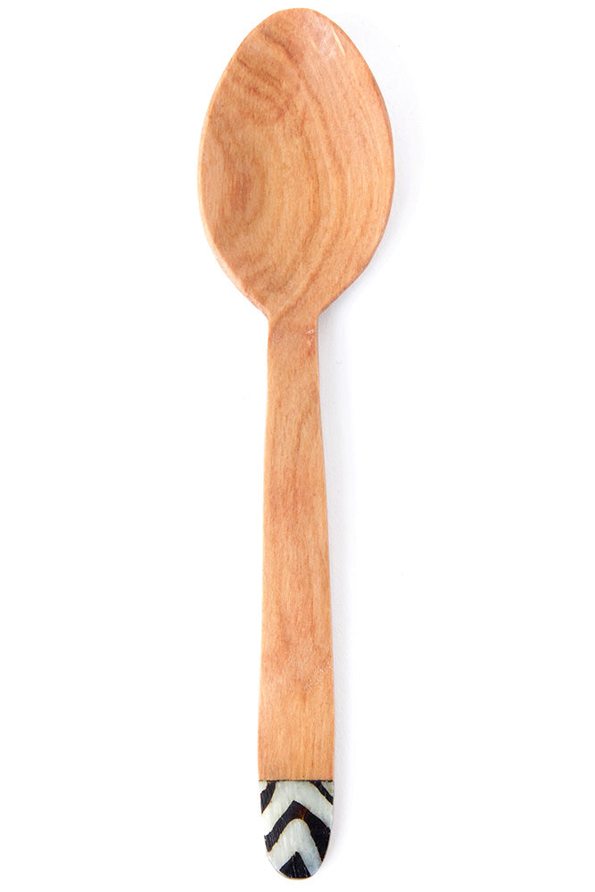 Wild Olive Wood Soup Spoon with Bone Inlay