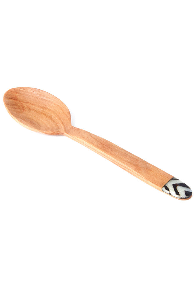 Wild Olive Wood Soup Spoon with Bone Inlay